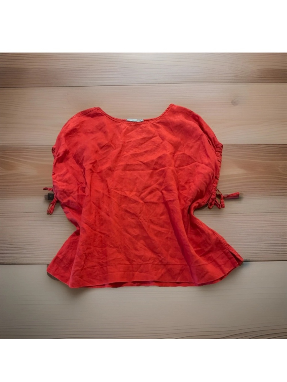 Everlane Women’s Red 100% Linen Boxy Tie Sleeve Blouse XL Lagenlook Minimalist